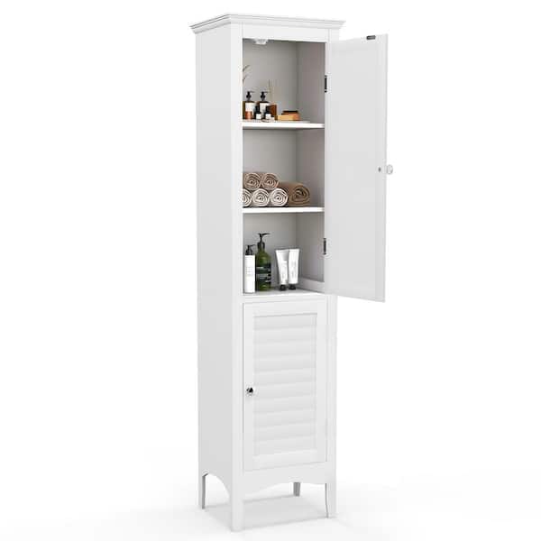 15 in. W x 13 in. D x 63 in. H White Tall Bathroom Linen Cabinet Narrow with 2 Doors & Adjustable Shelf