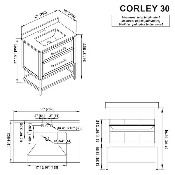 Home Decorators Collection Corley 42 in. W x 19 in. D x 34.50 in. H Bath Vanity in Weathered Tan with White Engineered Stone Top