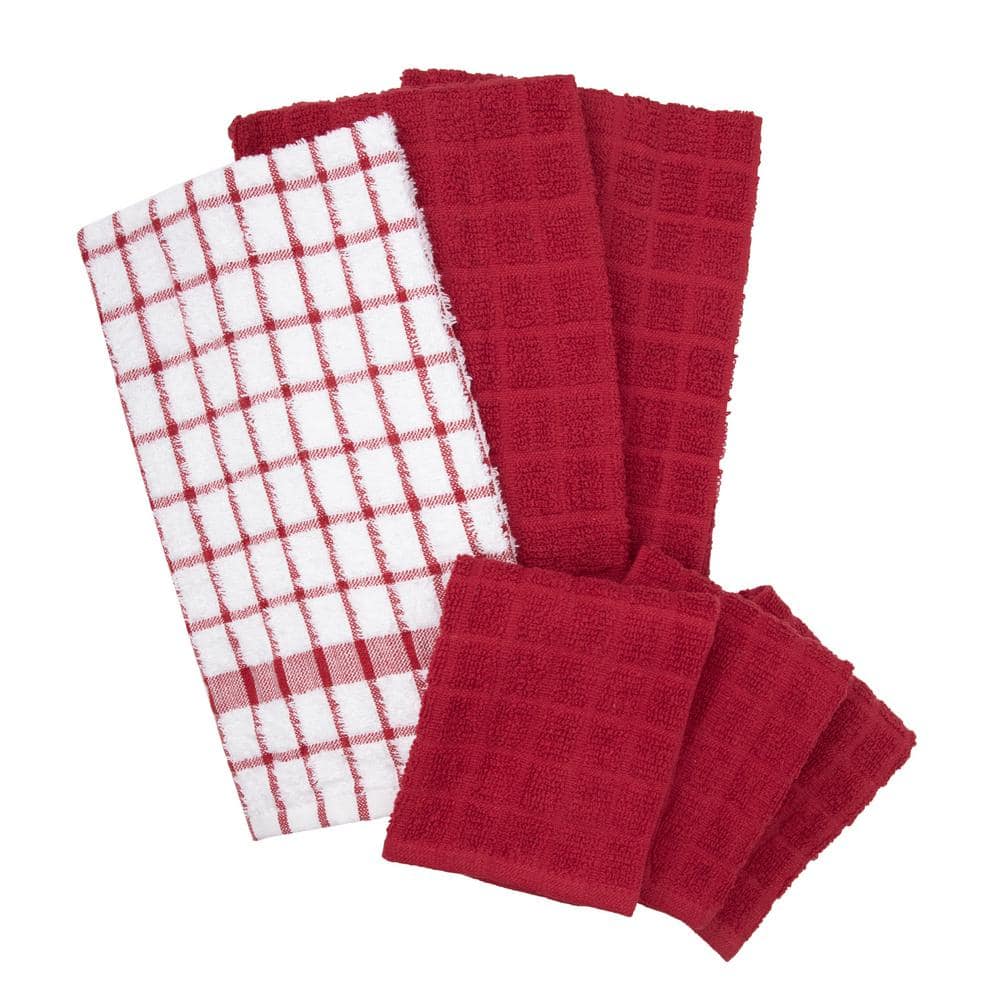 RITZ Terry Plaid Cotton Kitchen Towel And Dish Cloth Paprika Set Of 3   Reds Pinks Ritz Kitchen Towels 95583a 64 1000 