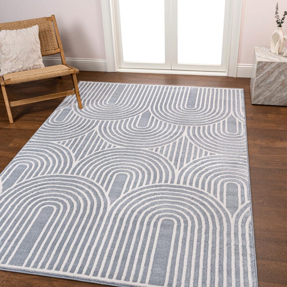 Ariana MidCentury Art Deco Striped Arches 2-Tone High-Low Blue/White 3 ft. x 5 ft. Area Rug price history on PriceWatchPro