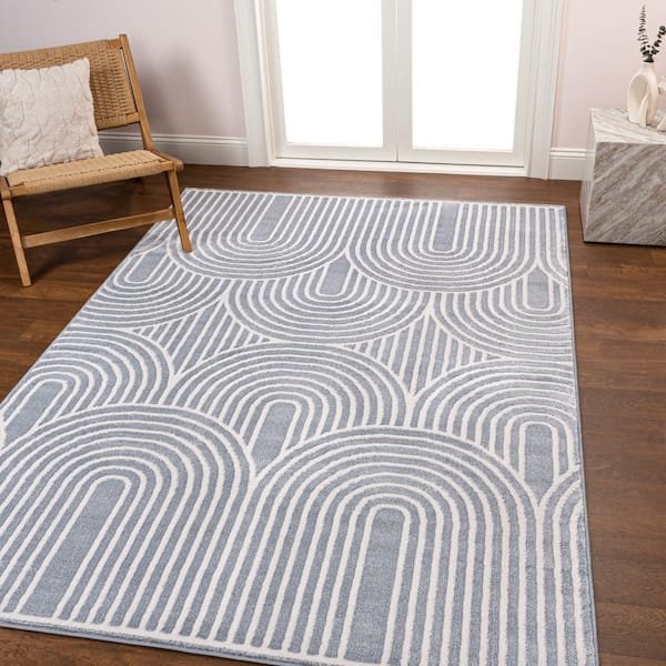 JONATHAN Y Ariana MidCentury Art Deco Striped Arches 2-Tone High-Low Blue/White 5 ft. x 8 ft. Area Rug