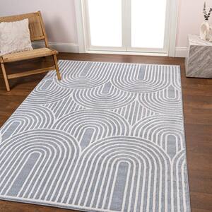 Ariana MidCentury Art Deco Striped Arches 2-Tone High-Low Blue/White 8 ft. x 10 ft. Area Rug