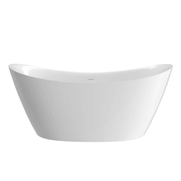 51 in. x 27.5 in. Free Standing Deep Soaking Double Slipper Alone Bath Tub Oval Acrylic Freestanding Bathtubs in White