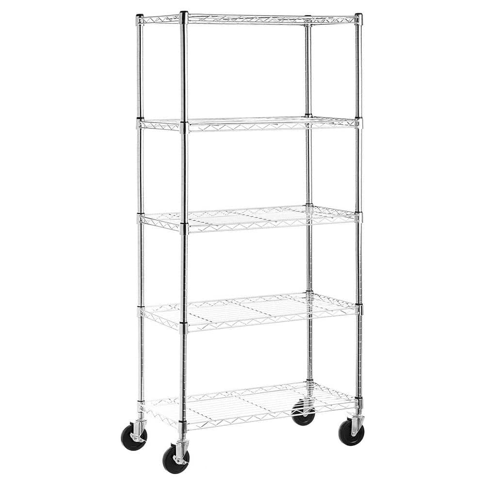 Chrome 5-Tier Rolling Metal Storage Shelving Unit (30 in. W x 64.8 in. H x 