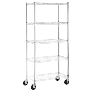 Chrome 5-Tier Rolling Metal Storage Shelving Unit (30 in. W x 64.8 in. H x 14 in. D)