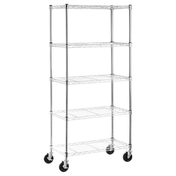 Chrome 5-Tier Rolling Metal Storage Shelving Unit (30 in. W x 64.8 in ...