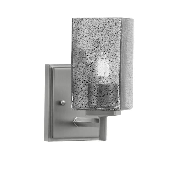 Unbranded Bridgewater 1 Light Graphite Wall Sconce with 3.5 in. Square Smoke Bubble Glass Shade, No Bulbs Included