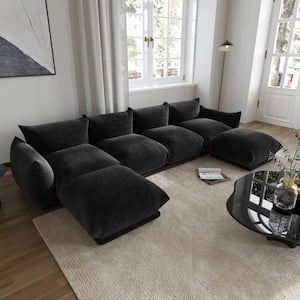 130.7 in. W Flared Arm Chenille 4-piece U Shaped Module Free Combination Sectional Sofa with Ottoman in Black