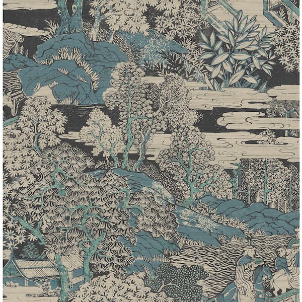 Seabrook Designs 56 sq. ft. Aegean Blue Tory Garden Paper Unpasted Wallpaper Roll