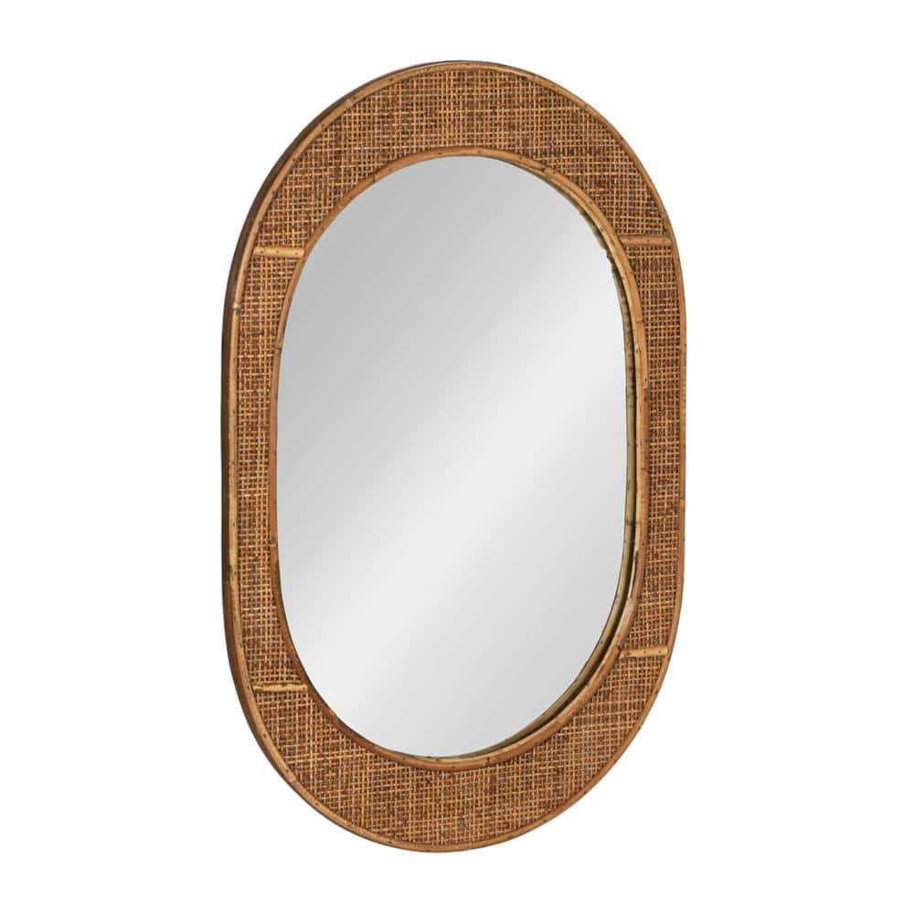 Storied Home 20.25 in. W x 30.12 in. H Oval Bamboo and Rattan Natural Framed Wall Decorative Mirror