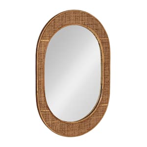 20.25 in. W x 30.12 in. H Oval Bamboo and Rattan Natural Framed Wall Decorative Mirror