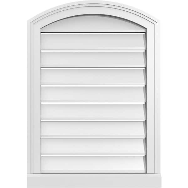 Ekena Millwork 20 in. x 26 in. Arch Top Surface Mount PVC Gable Vent: Decorative with Brickmould Sill Frame