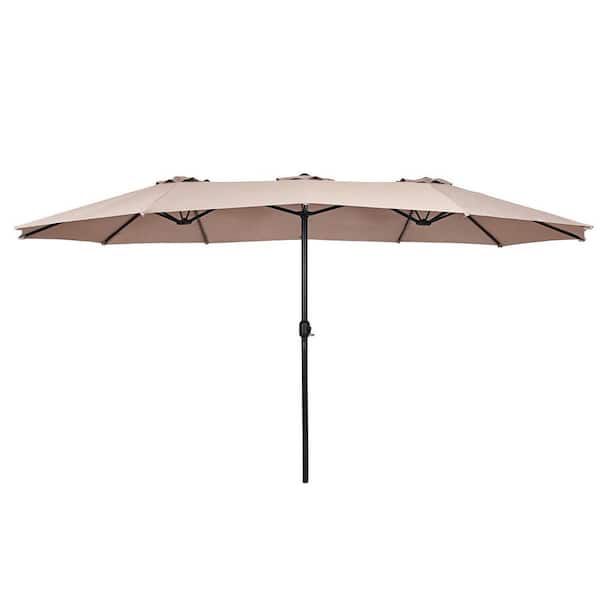 Unbranded 15 ft. Patio Double-Sided Umbrella in Beige with Hand-Crank System