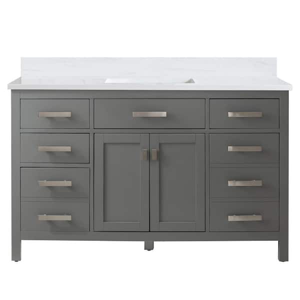 Design Element Valentino 54 in. W x 22 in. D Bath Vanity in White with Quartz Vanity Top in Gray with White Basin
