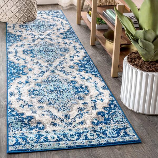 JONATHAN Y Bohemian FLAIR Boho Vintage Medallion Cream/Blue 2 ft. x 8 ft. Runner Rug