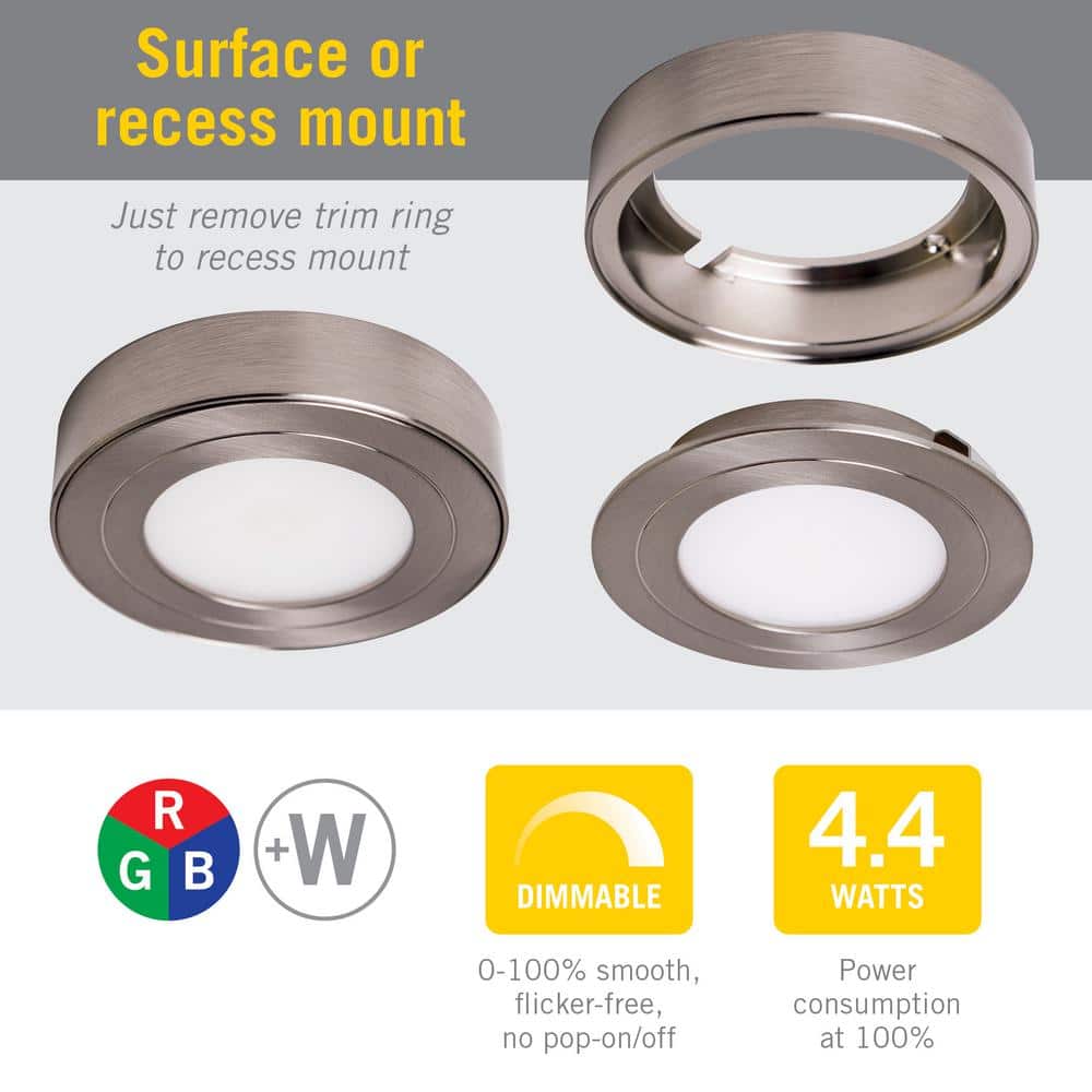 White Satin RGB+W Dimmable LED Under Cabinet Puck Light