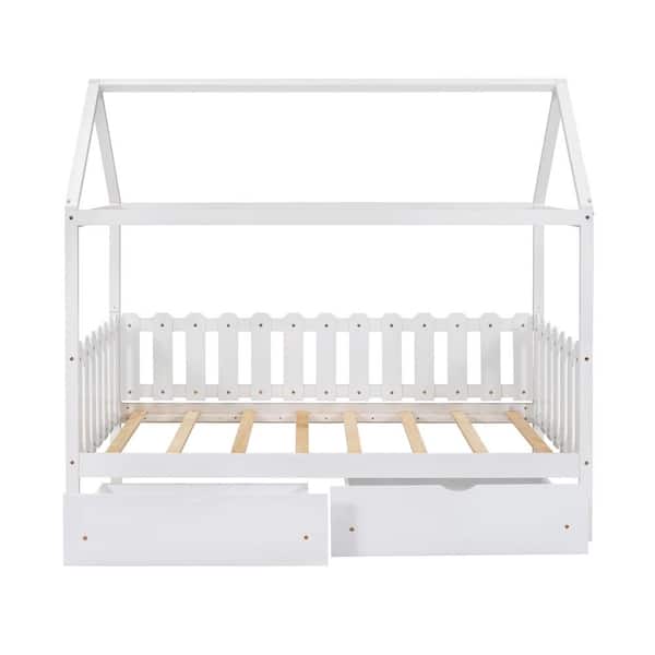 fout Zeemeeuw Roestig ANBAZAR White Twin House Bed for Kids, Twin Daybed with Storage Drawers,  Wood House Frame Twin Bed with Fence-Shaped Guardrail 00121ANNA - The Home  Depot