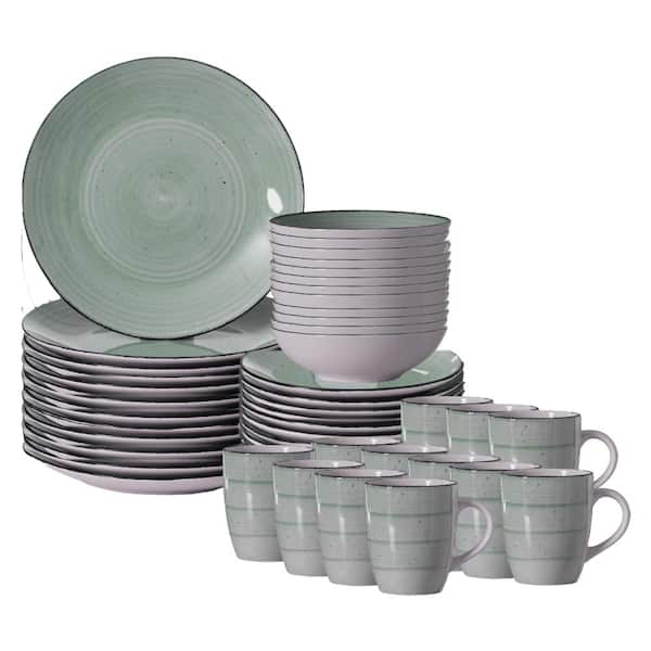 48 PC Dinnerware Set Mugs Bowls Salad and Dinner Plates Highly Crack Resistant, Dishwasher and Microwave Safe, Green