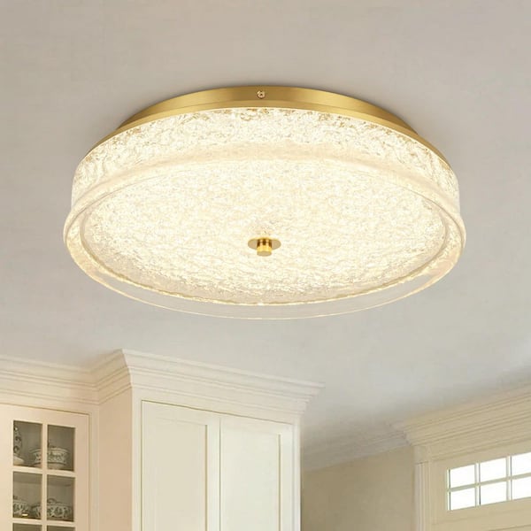 Echo 16.3 in. Brushed Gold Integrated Dimmable LED Flush Mount with Translucent Cloud Resin Shade