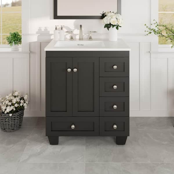 Eviva Acclaim 28 in. Single Sink Espresso Bath Vanity with White Carrara Quartz Top (Assembled)