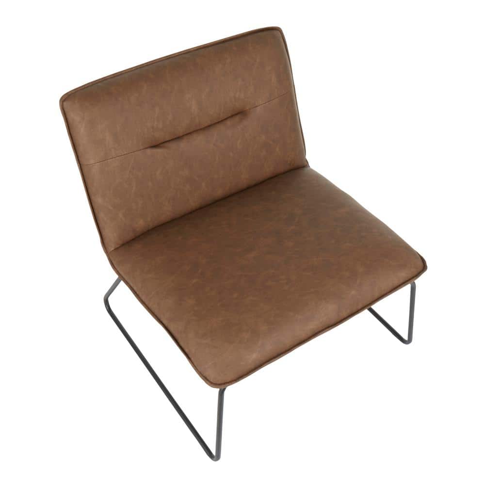 Espresso Faux Leather Industrial Slipper Chair with Metal Legs