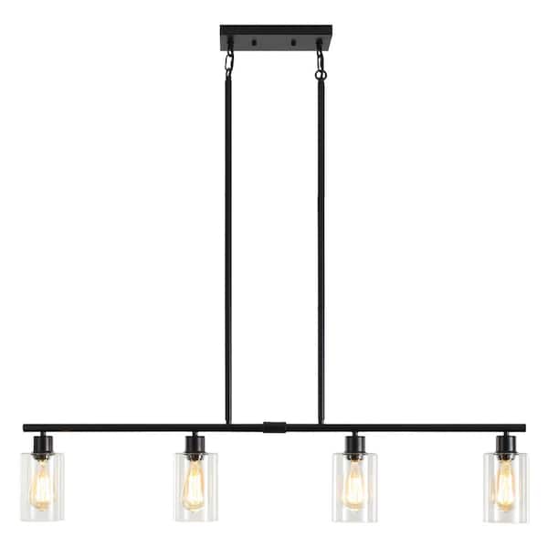 4-Light Black Rustic Linear Pendant Light for Kitchen Island with Clear Glass Shades