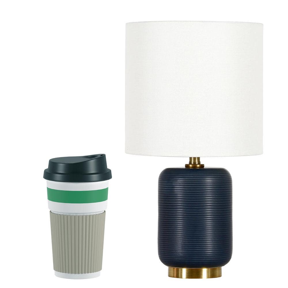 Lambert 15" Matte Navy Ceramic Table Lamp with White Linen Shade