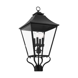 Galena 4-Light Black Stainless Steel Hardwired Weather Resistant Outdoor Post Light with Clear Seeded Glass with No Bulb