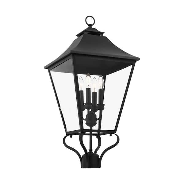 Generation Lighting Galena 4-Light Black Stainless Steel Hardwired Weather Resistant Outdoor Post Light with Clear Seeded Glass with No Bulb