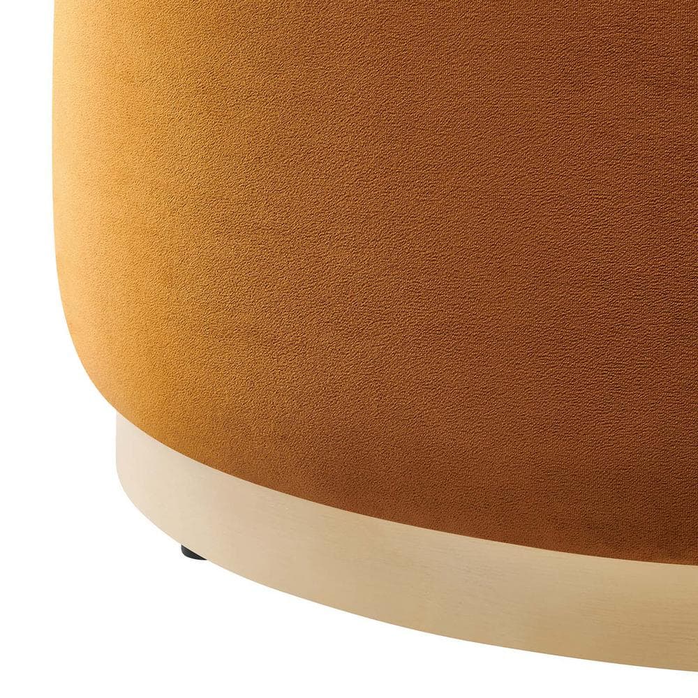 Tilden Large Round Rust Velvet Upholstered Ottoman with Rubberwood Base