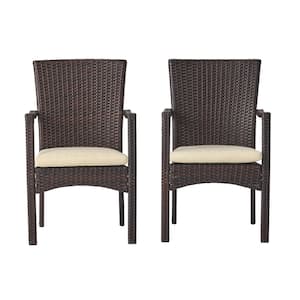 Corsica Multi-brown Faux Rattan Outdoor Patio Dining Chairs with Cream Cushions (Set of 2)