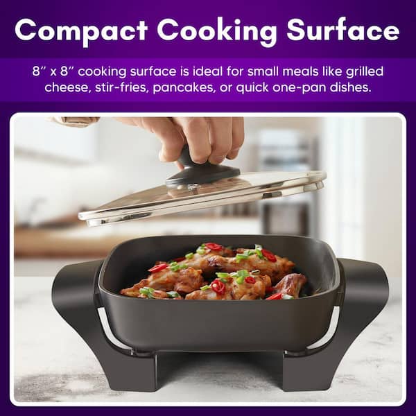 Static Ele Elite Cuisine EG688 8 in. Non-Stick Electric Skillet with Tempered ...