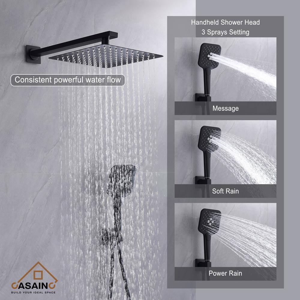 Matte Black Dual Square Rain Shower System with Handheld