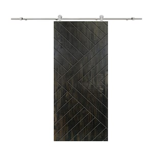 Chevron Arrow 32 in. x 80 in. Fully Assembled Charcoal Black Stained Wood Modern Sliding Barn Door with Hardware Kit