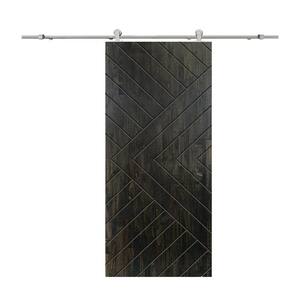 Chevron Arrow 38 in. x 80 in. Fully Assembled Charcoal Black Stained Wood Modern Sliding Barn Door with Hardware Kit