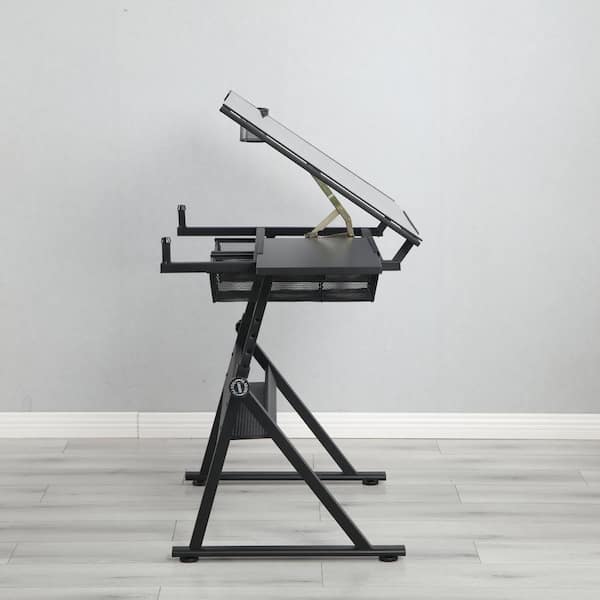 Aoibox 38.5 in. Rectangular Black Metal Adjustable Tempered Aoibox 38.5 in. Rectangular Black Metal Adjustable Tempered