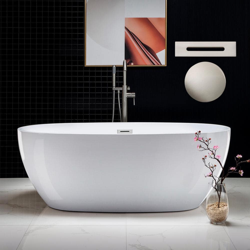 67 in. X 31.5 in. Acrylic FlatBottom Double Ended Soaking Bathtub in White with Brushed Nickel Overflow and Drain price history on PriceWatchPro