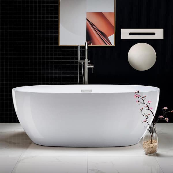 WOODBRIDGE 67 in. X 31.5 in. Acrylic FlatBottom Double Ended Soaking Bathtub in White with Brushed Nickel Overflow and Drain