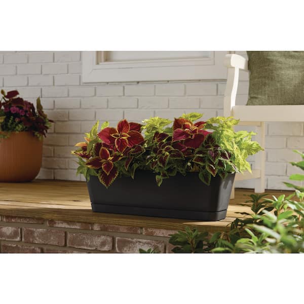 24 in. Antonella Black Plastic Rectangular Window Planter Box (24 in. L x 8.3 in. W x  6.8 in. H) with Drainage Hole