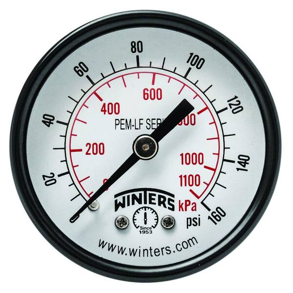 Winters Instruments PEM-LF Series 2 in. Lead-Free Brass Pressure Gauge with 1/4 in. NPT CBM and 0-160 psi/kPa