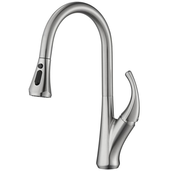Toject Kastner Single-Handle Deck Mount Pull-Out Sprayer Kitchen Faucet with Supply Lines in Brushed Nickel