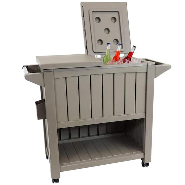 Sunnydaze Decor Patio Serving Cart with Prep Table, Cooler and Storage - Driftwood