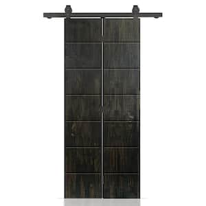 26 in. x 80 in. Charcoal Black Stained Hollow Core Pine Wood Bi-Fold Door with Sliding Hardware Kit