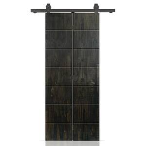 20 in. x 84 in. Charcoal Black Stained Hollow Core Pine Wood Bi-Fold Door with Sliding Hardware Kit