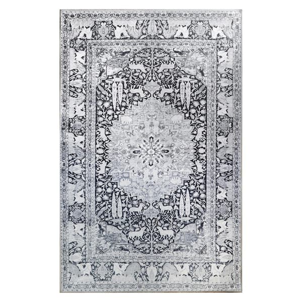 SUPERIOR Copley Charcoal 7 ft. 6 in. x 9 ft. 6 in. Oriental Medallion Modern Polyester Area Rug