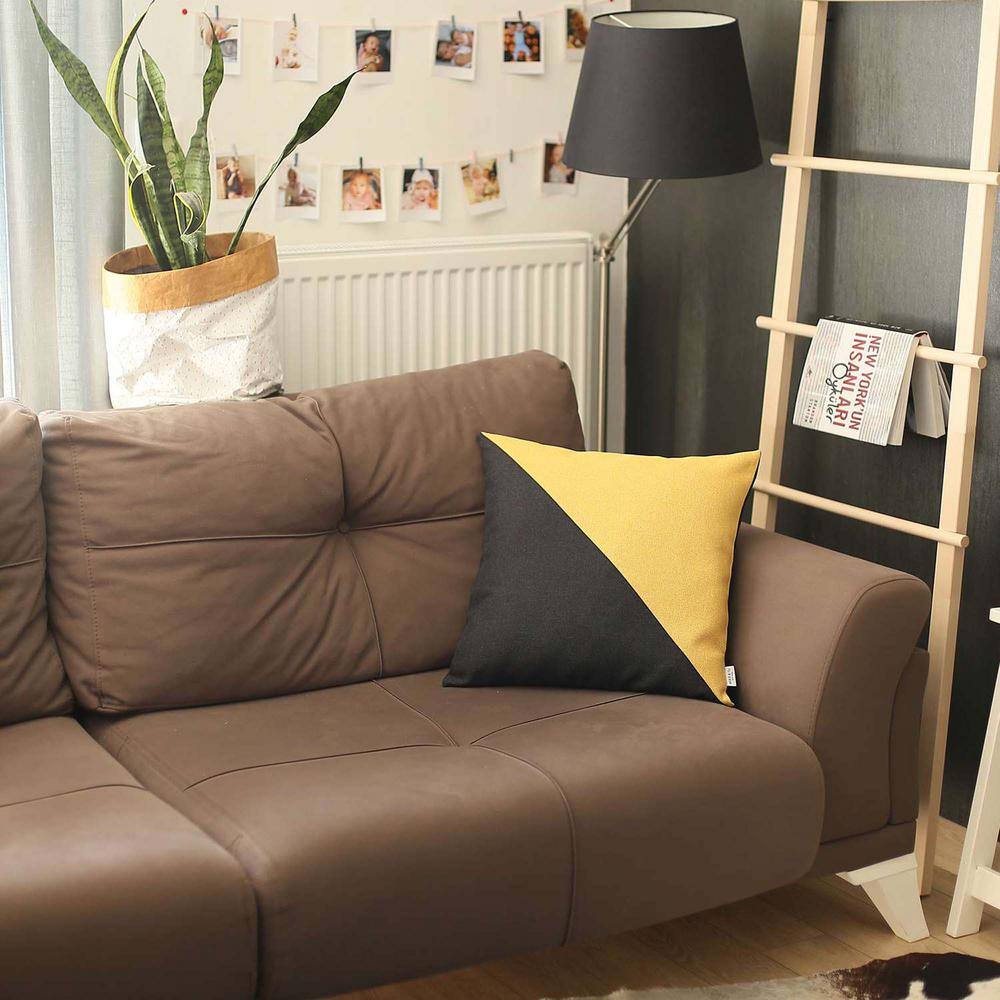 Boho-Chic Black and Yellow Polyester Euro Throw Pillow Cover