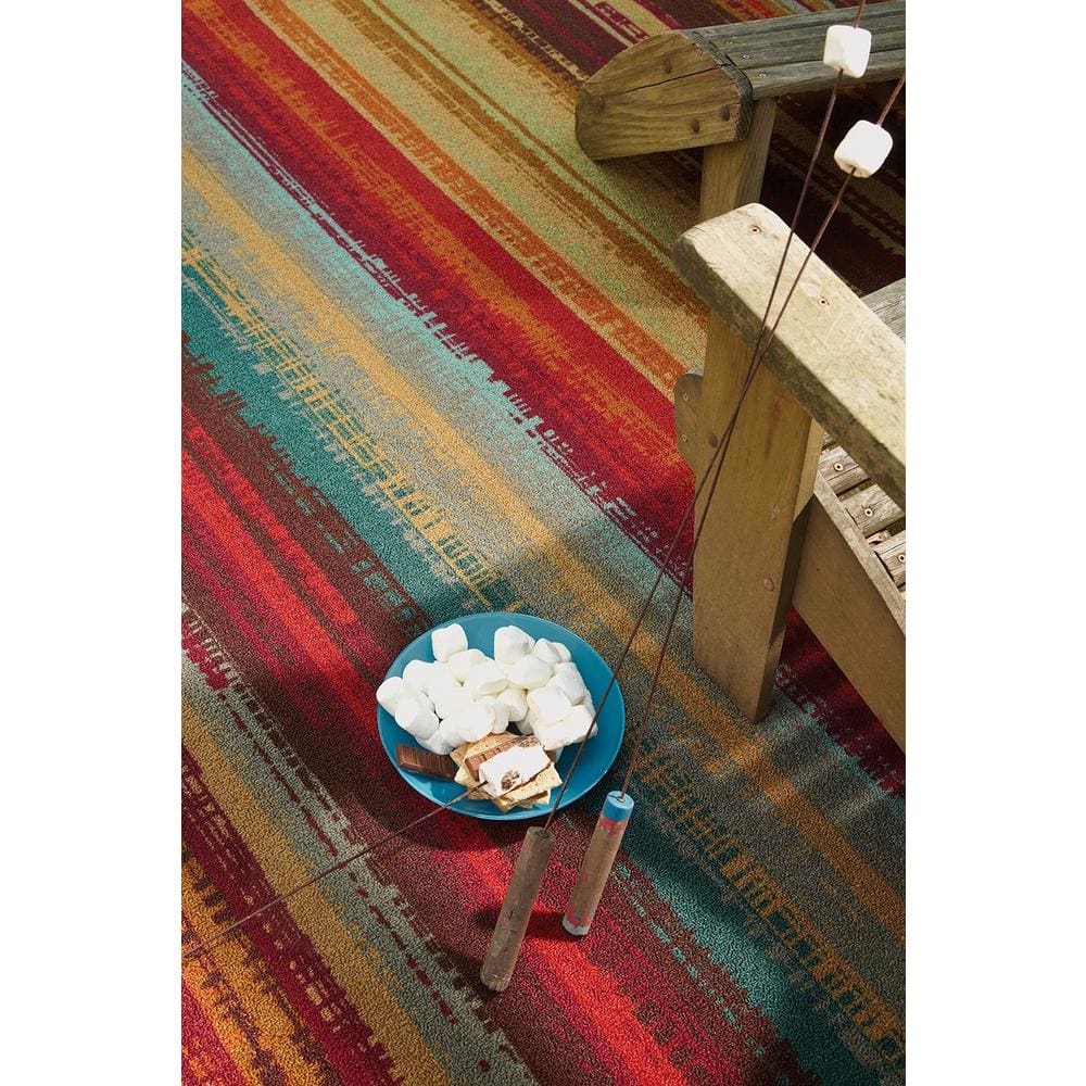Multicolor Synthetic Stripe Rectangular Area Rug, 5' x 8'