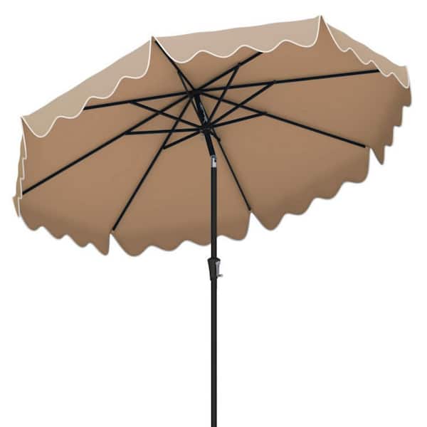 WELLFOR 9 ft. Market Patio Umbrella in Brown with Crank and Push Button Tilt