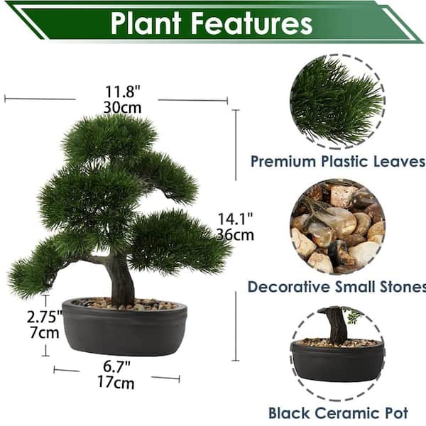 Artificial Bonsai Artificial Tree Cedar Bonsai Artificial Tree in Ceramic  Pot 11.8 for Office or Home Decor Greenery, Faux Potted Houseplant, Green