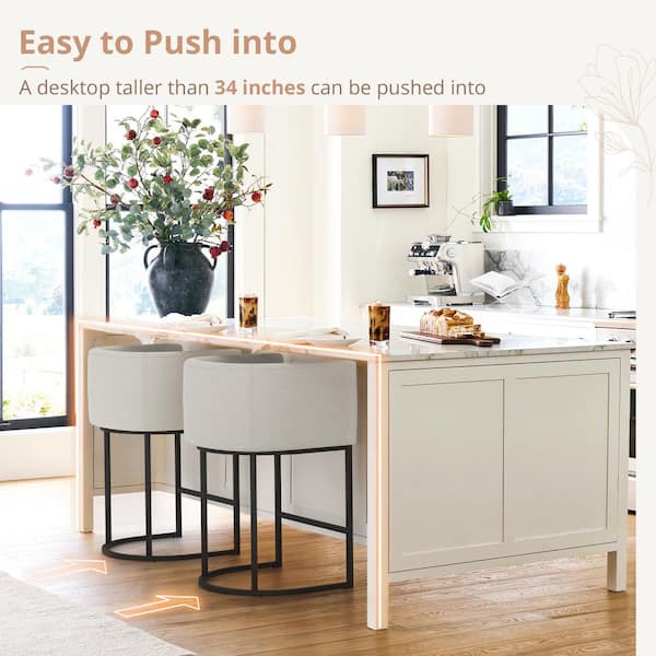 OrangeOne 26 in. Cream-Gray Low Back Bar Stool with Metal